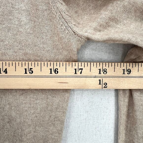 ENZA COSTA Fine Cashmere Knitted V-neck Sweater Medium Large Oatmeal Long Sleeve - Picture 14 of 15